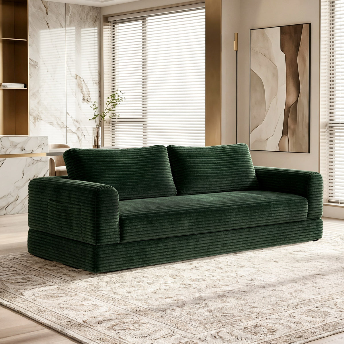 Corduroy Boneless Sofa Bed — 2-Seat, 76"W — Green