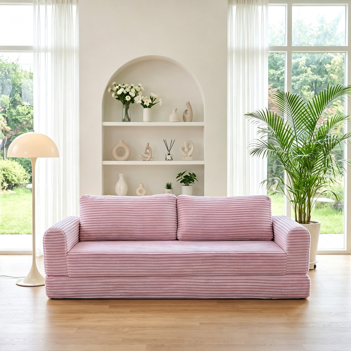 Corduroy Boneless Sofa Bed — 2-Seat, 76"W — Pink