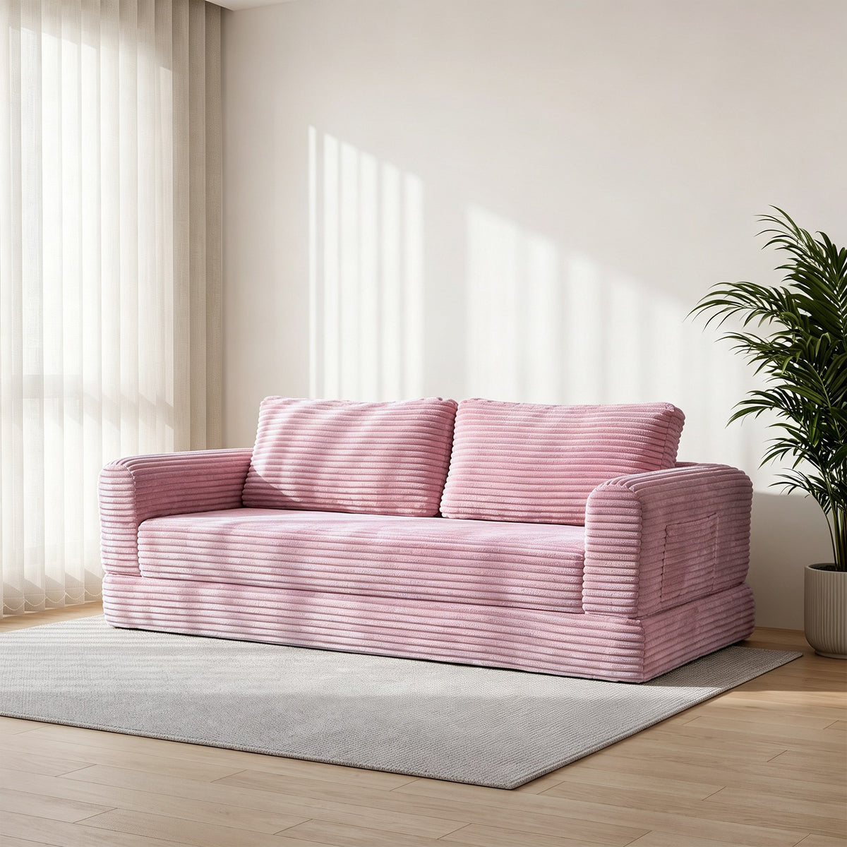 Corduroy Boneless Sofa Bed — 2-Seat, 76"W — Pink