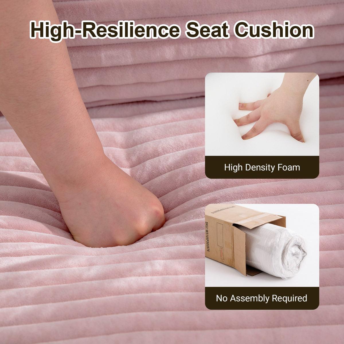 Corduroy Boneless Sofa Bed — 2-Seat, 76"W — Pink
