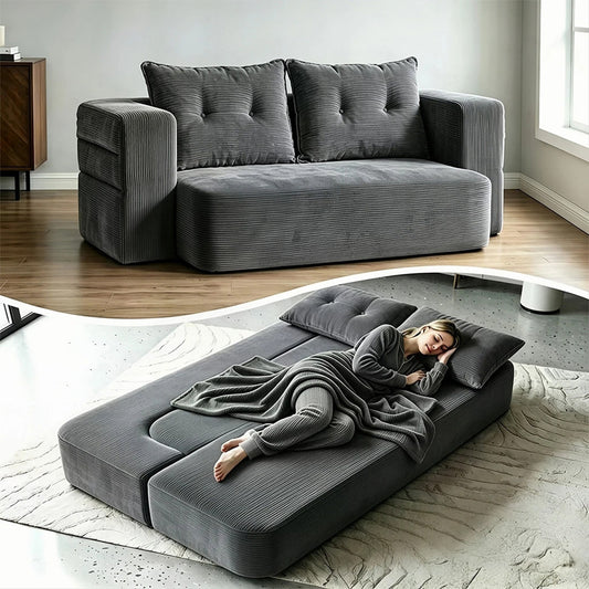 Corduroy Boneless Sofa Bed — 2-Seat, 79"W × 26"H — Dark Grey