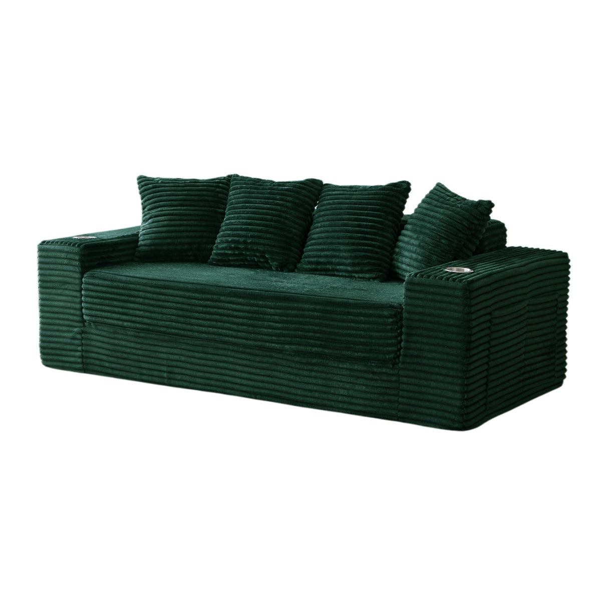 Corduroy Boneless Sofa Bed — 2-Seat, 79"W × 28"H — Green