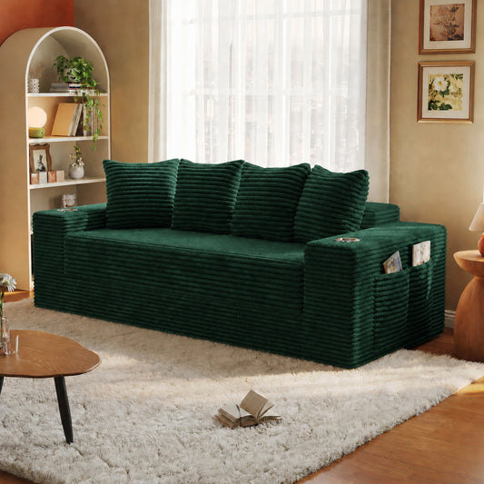 Corduroy Boneless Sofa Bed, 2-Seat 79"W × 28"H styled in a room, view 2 — Green