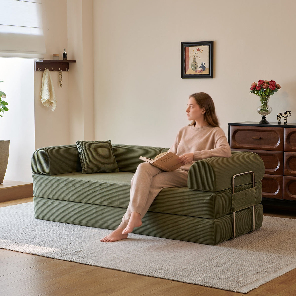 Corduroy Boneless Sofa Bed — 2-Seat, 79"W × 35"D — Green