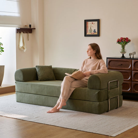 Corduroy Boneless Sofa Bed — 2-Seat, 79"W × 35"D — Green