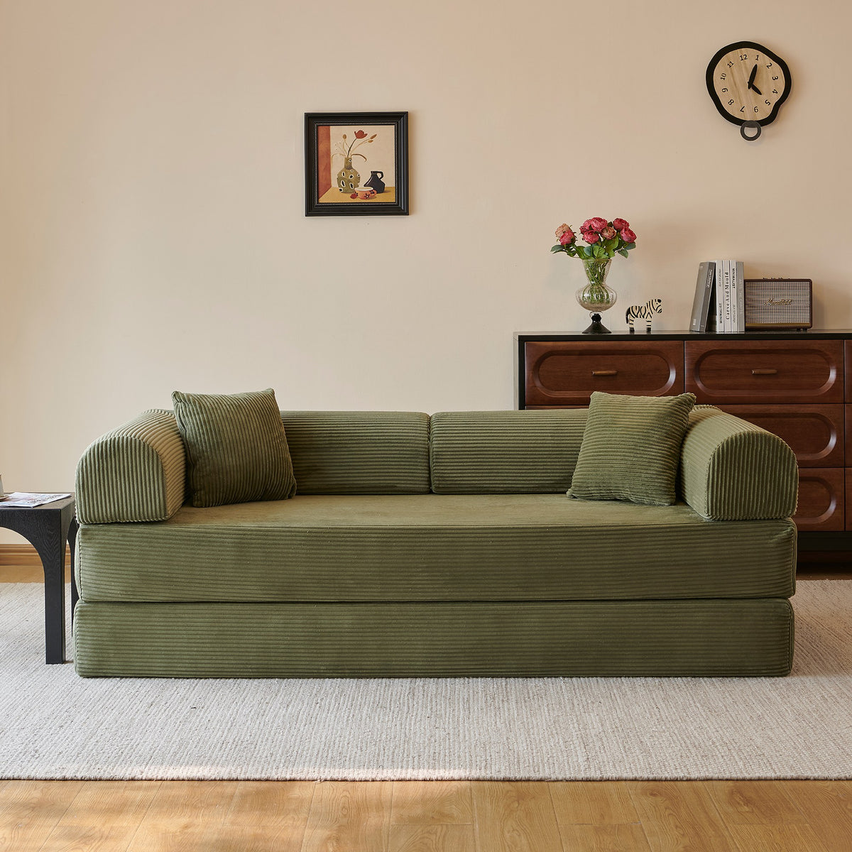 Corduroy Boneless Sofa Bed — 2-Seat, 79"W × 35"D — Green
