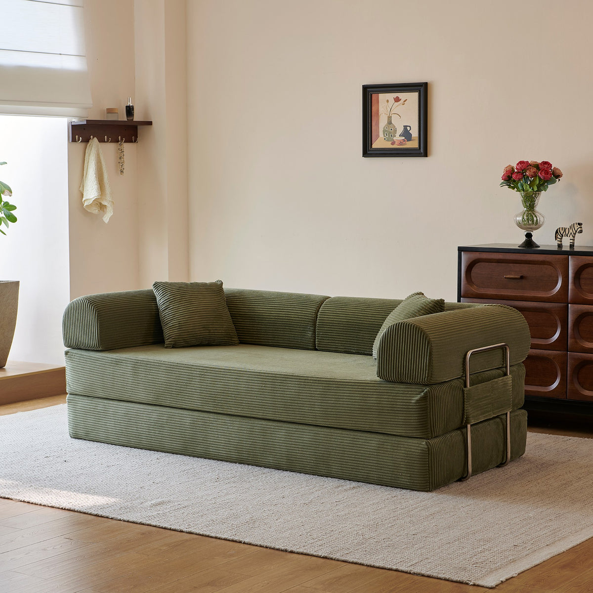 Corduroy Boneless Sofa Bed — 2-Seat, 79"W × 35"D — Green