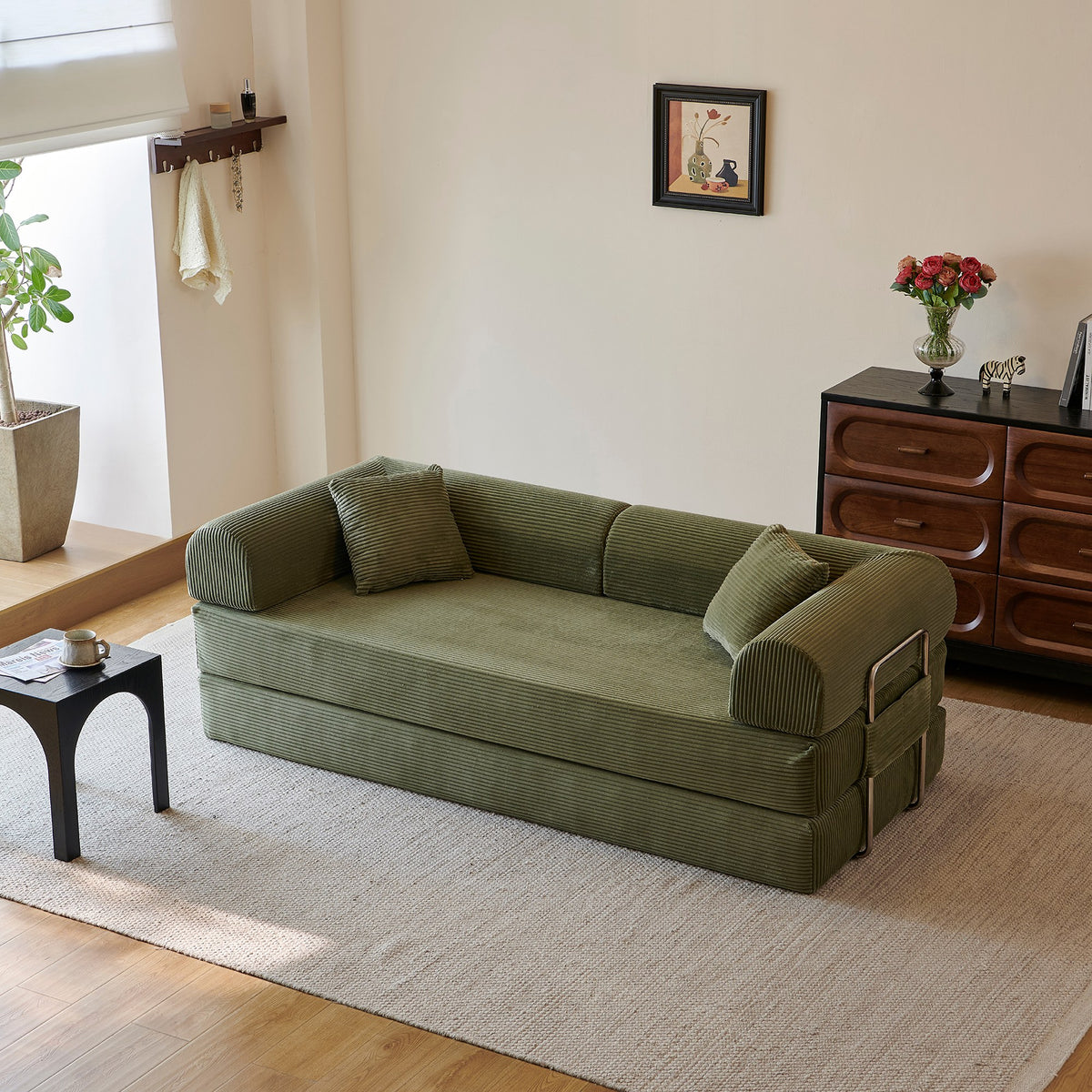 Corduroy Boneless Sofa Bed — 2-Seat, 79"W × 35"D — Green