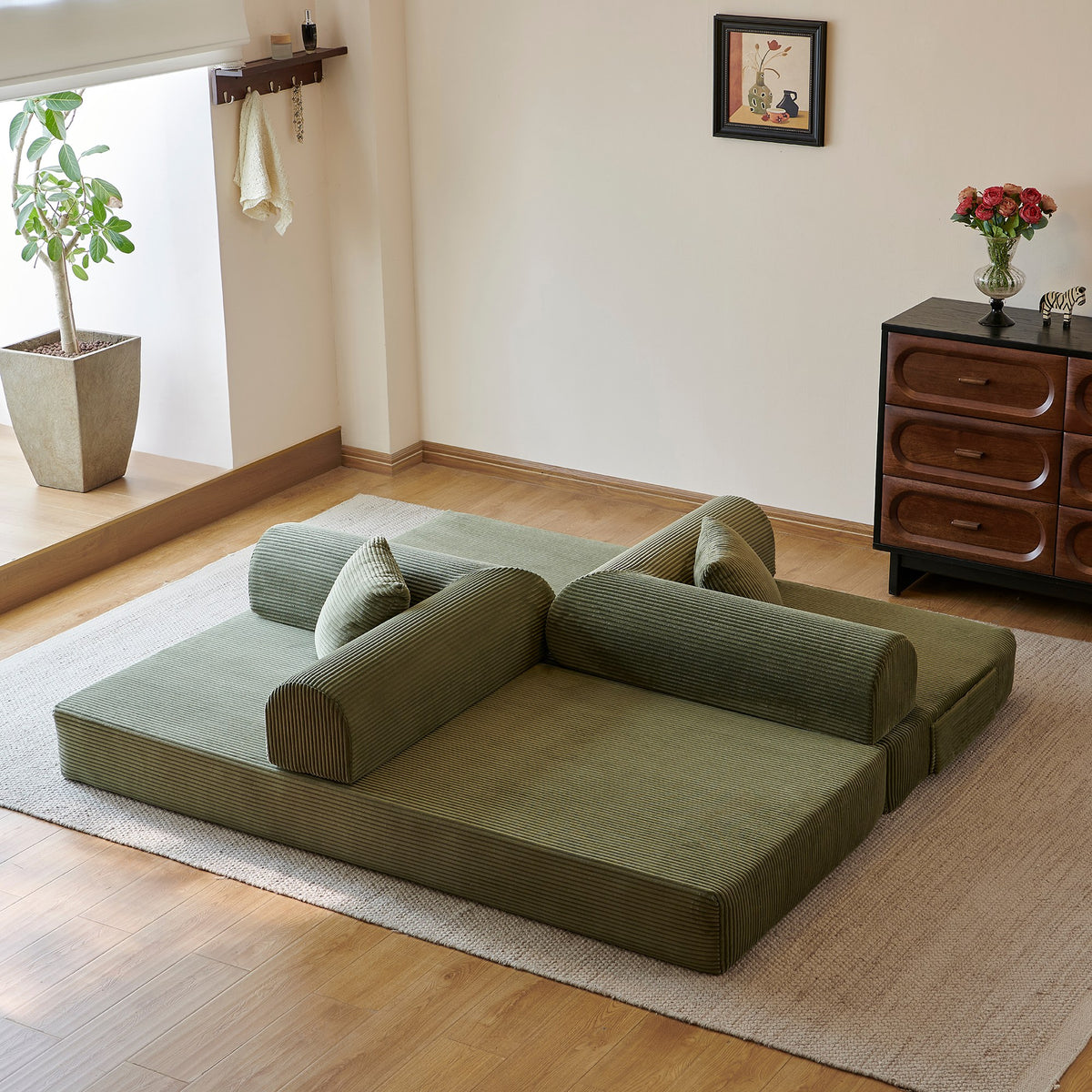 Corduroy Boneless Sofa Bed — 2-Seat, 79"W × 35"D — Green