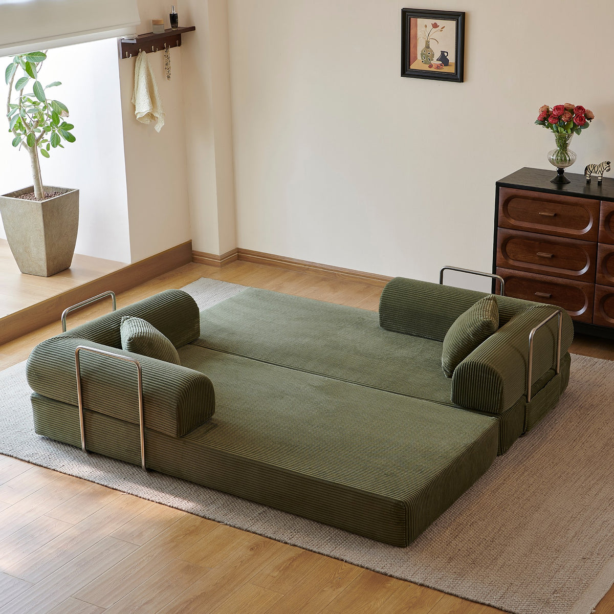 Corduroy Boneless Sofa Bed — 2-Seat, 79"W × 35"D — Green