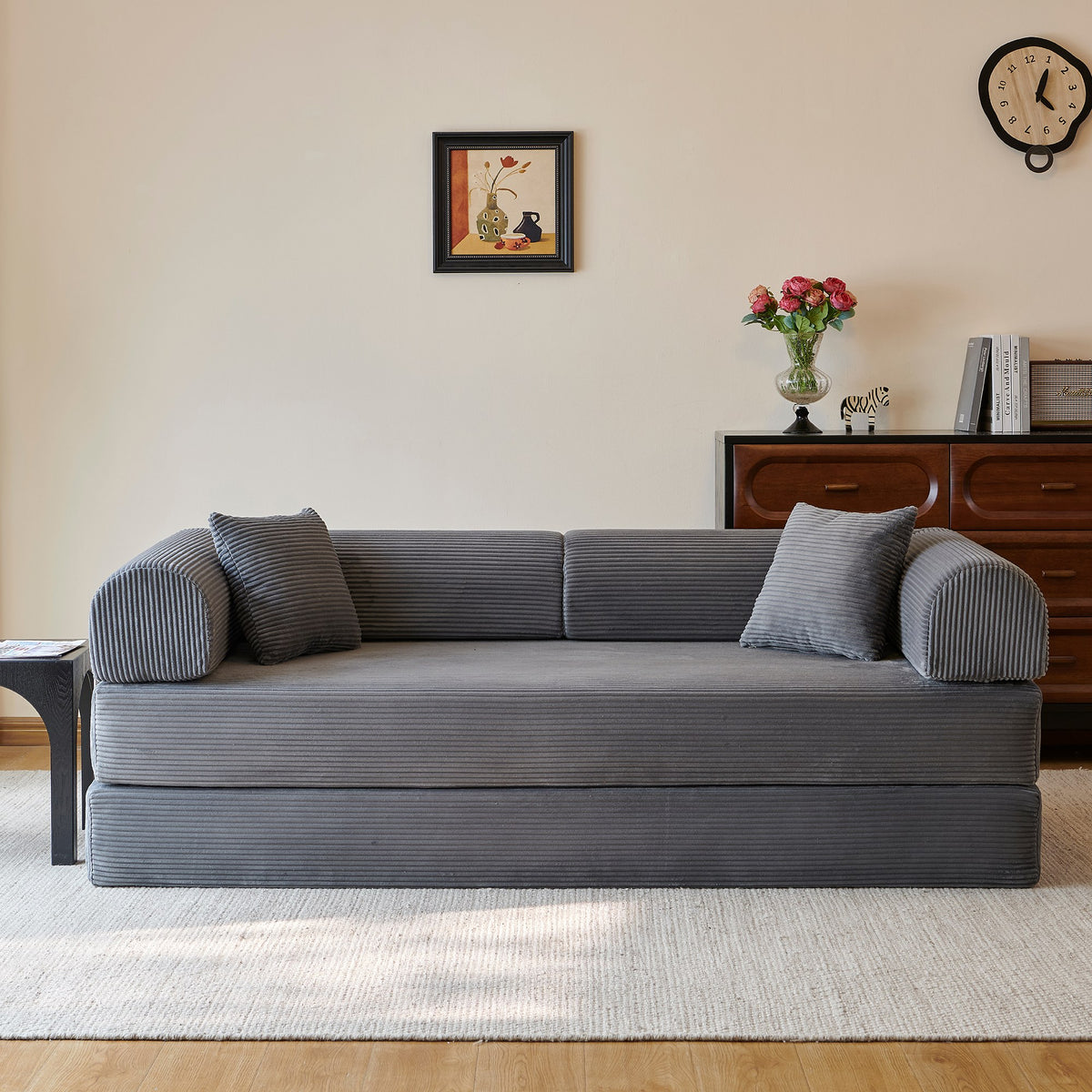 Corduroy Boneless Sofa Bed — 2-Seat, 79"W × 35"D — Grey