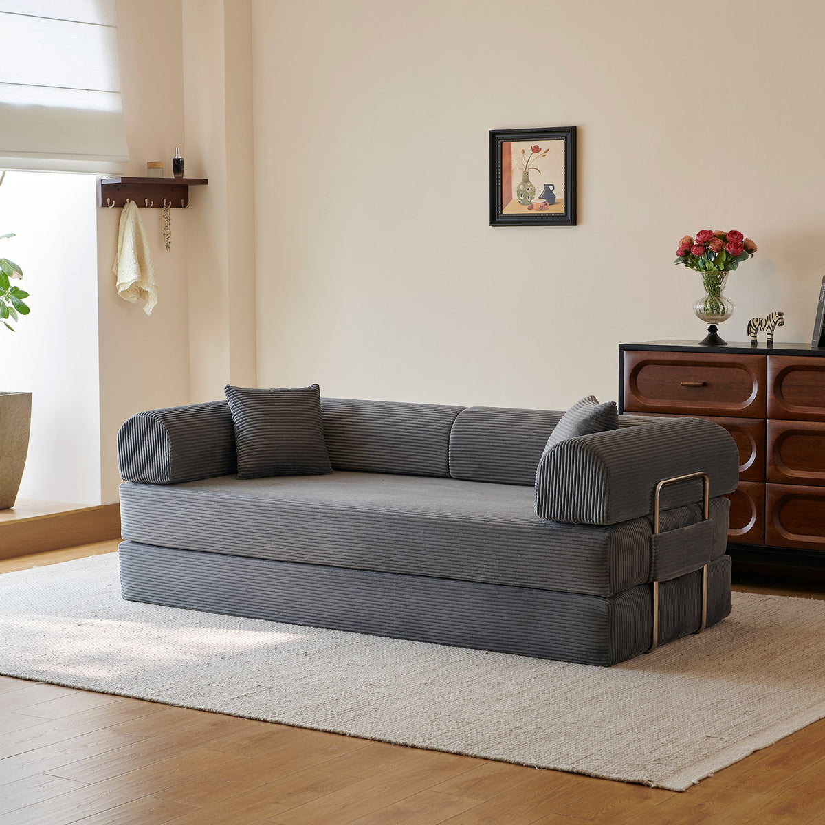 Corduroy Boneless Sofa Bed — 2-Seat, 79"W × 35"D — Grey