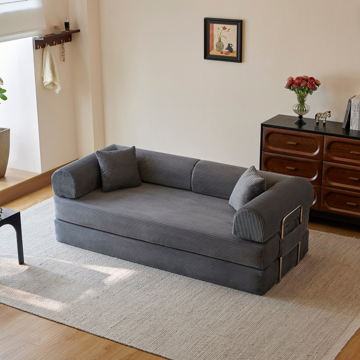 Corduroy Boneless Sofa Bed — 2-Seat, 79"W × 35"D — Grey