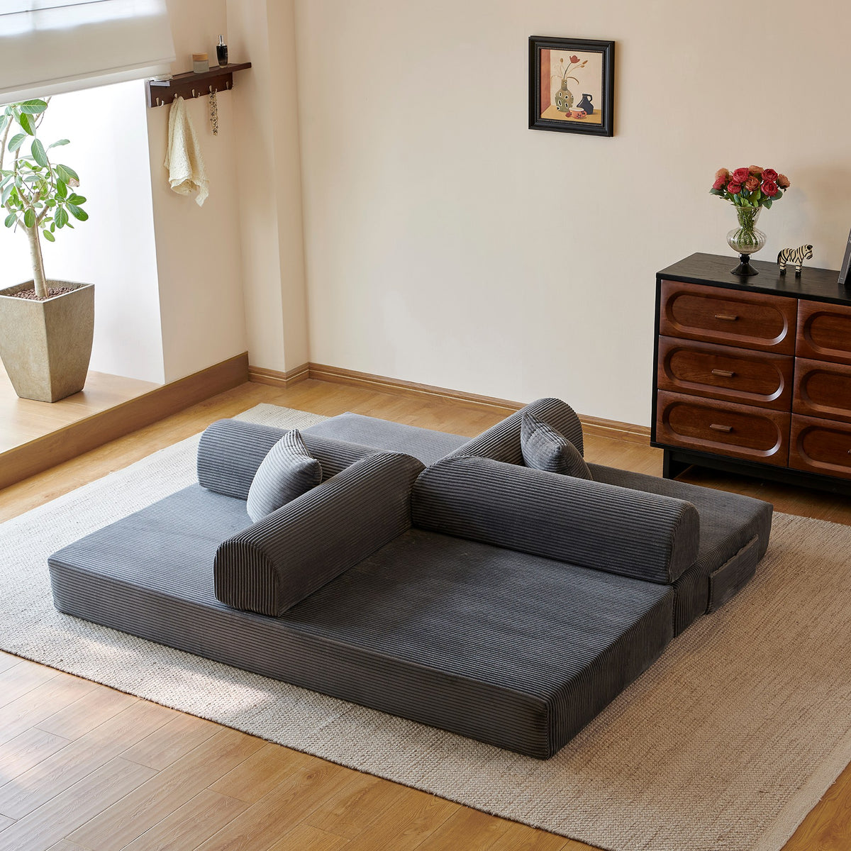 Corduroy Boneless Sofa Bed — 2-Seat, 79"W × 35"D — Grey