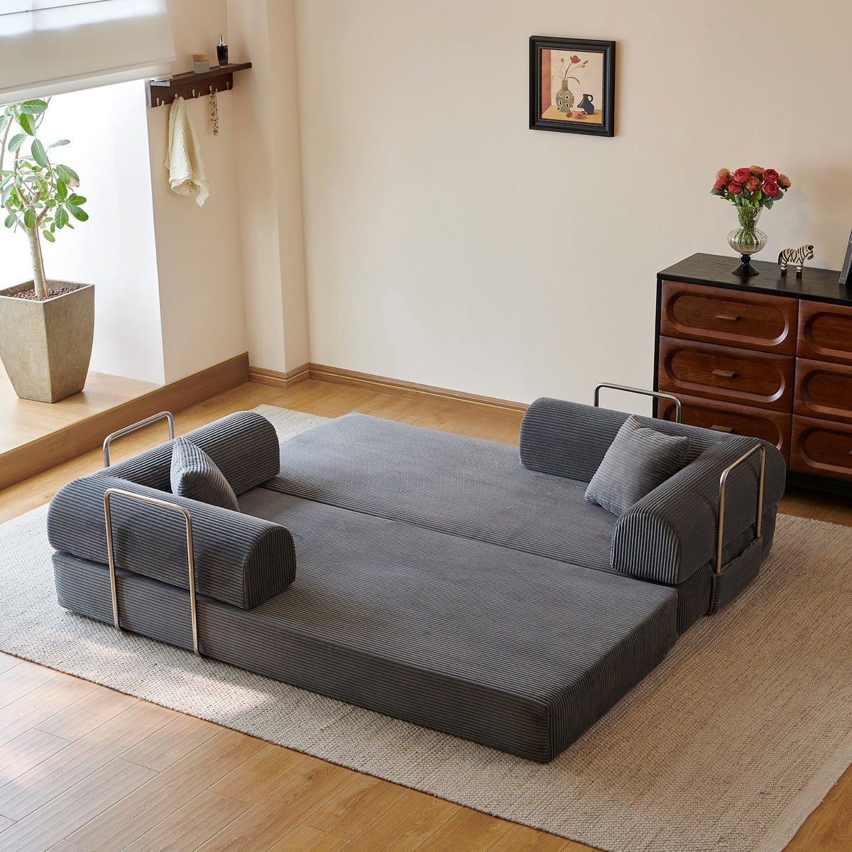 Corduroy Boneless Sofa Bed — 2-Seat, 79"W × 35"D — Grey