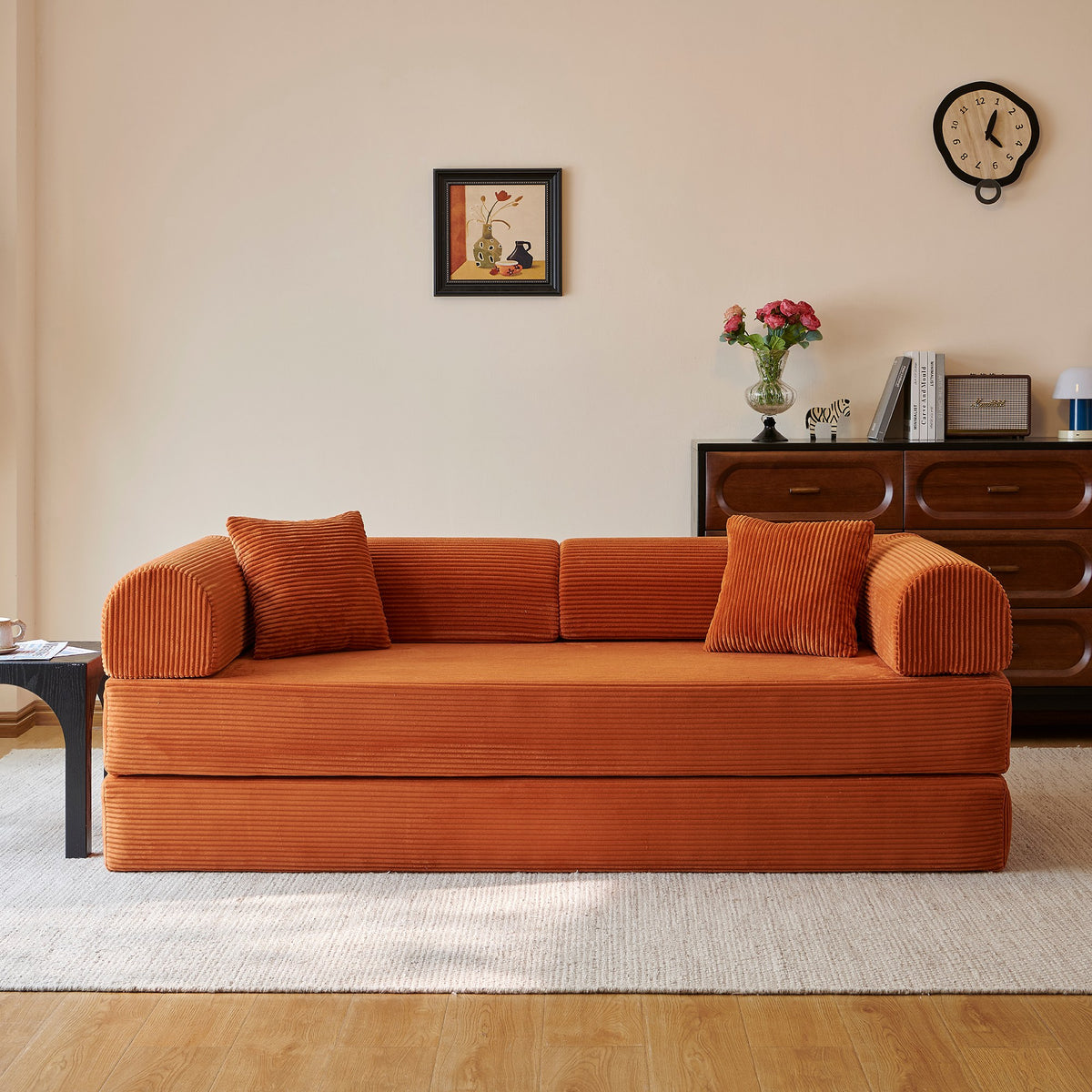 Corduroy Boneless Sofa Bed — 2-Seat, 79"W × 35"D — Tangerine