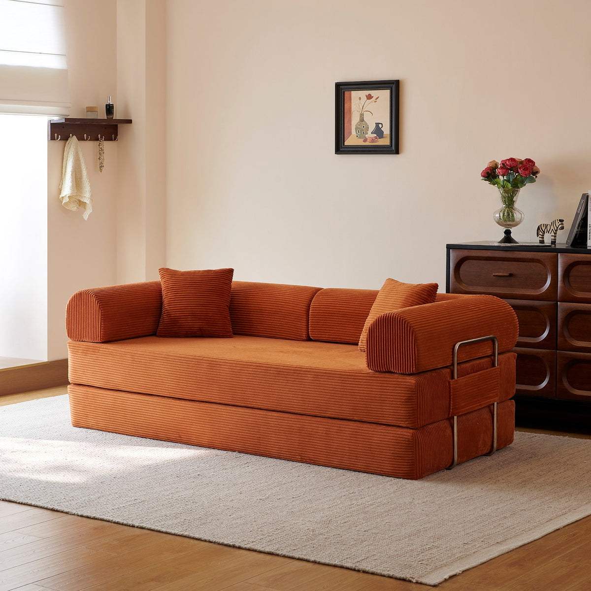 Corduroy Boneless Sofa Bed — 2-Seat, 79"W × 35"D — Tangerine