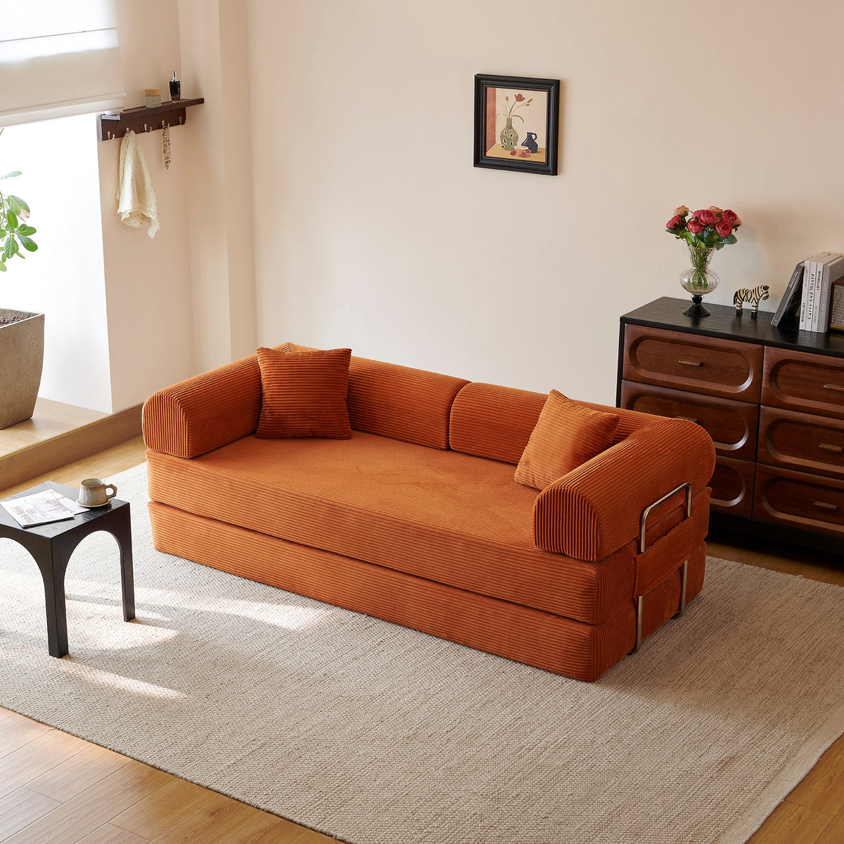 Corduroy Boneless Sofa Bed — 2-Seat, 79"W × 35"D — Tangerine