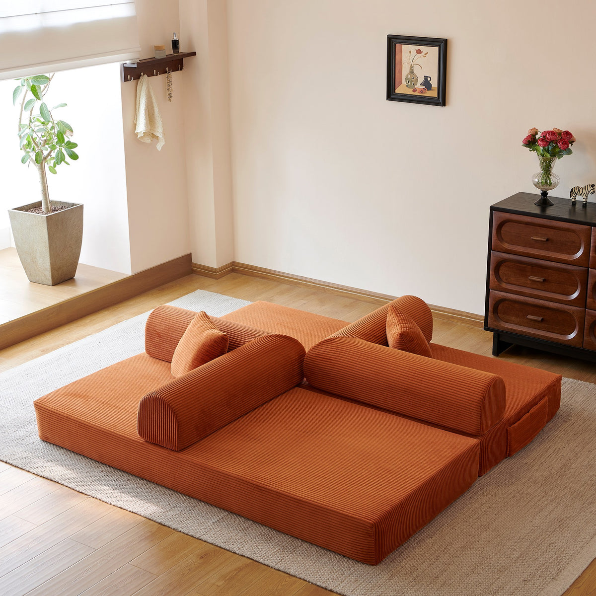 Corduroy Boneless Sofa Bed — 2-Seat, 79"W × 35"D — Tangerine