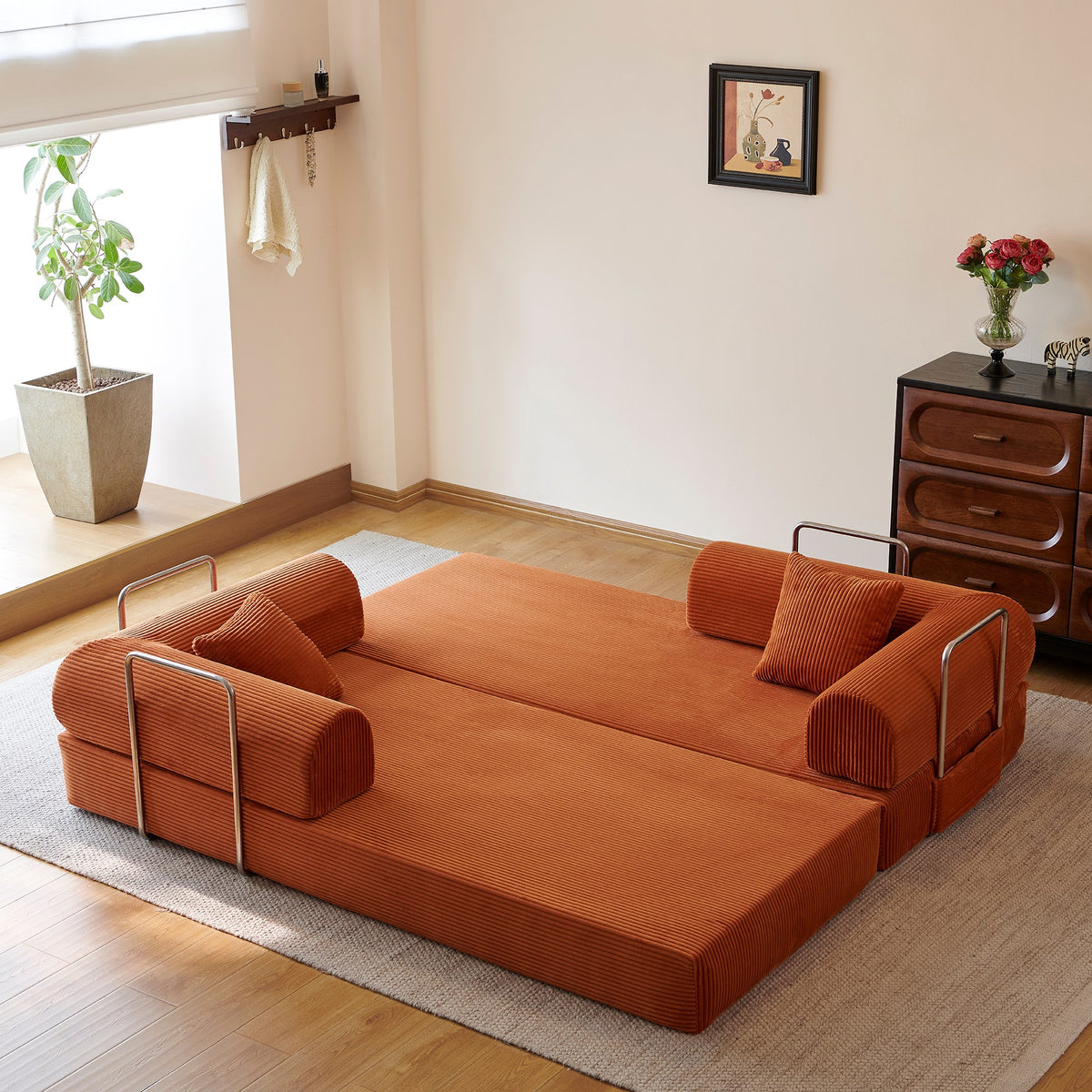 Corduroy Boneless Sofa Bed — 2-Seat, 79"W × 35"D — Tangerine