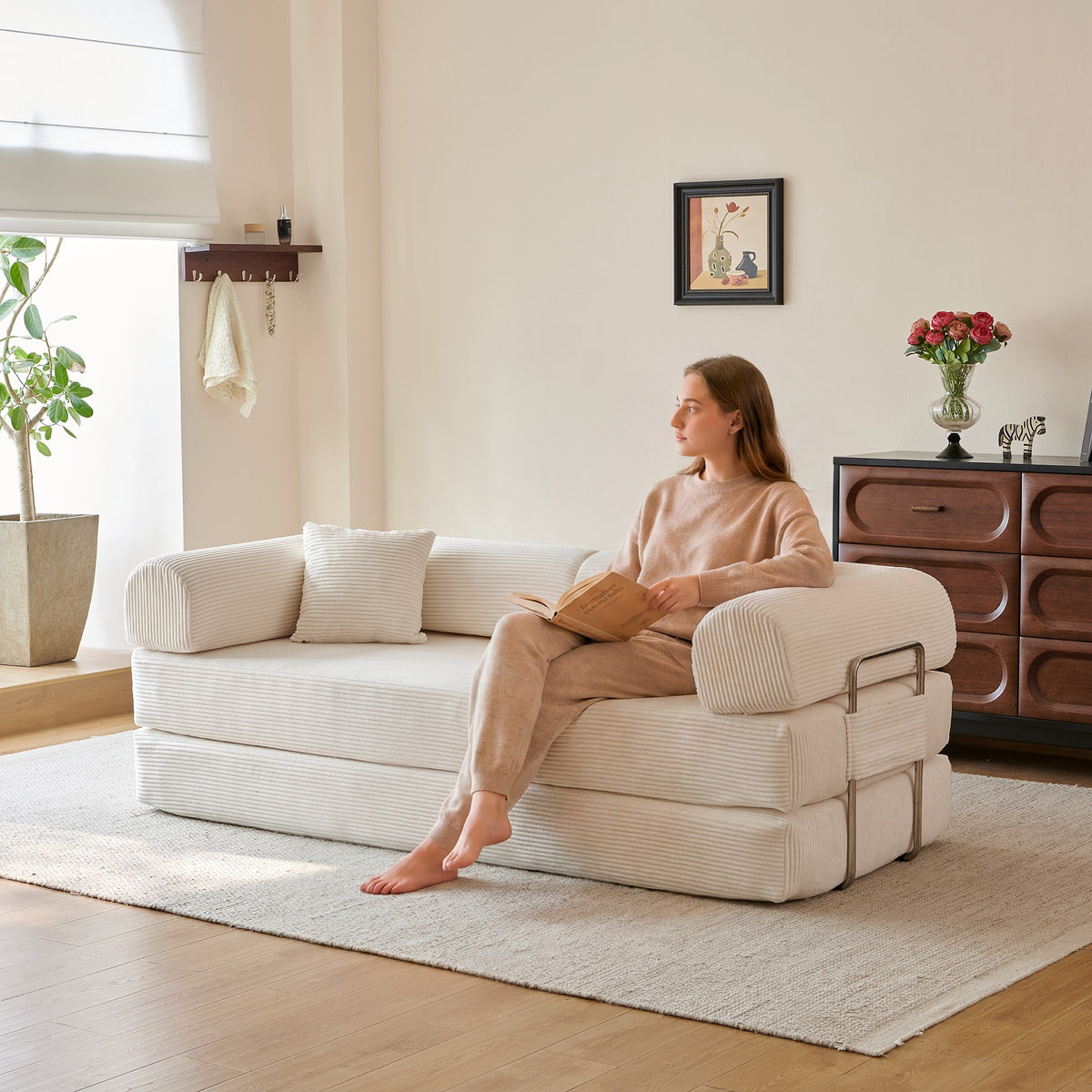 Corduroy Boneless Sofa Bed — 2-Seat, 79"W × 35"D — White