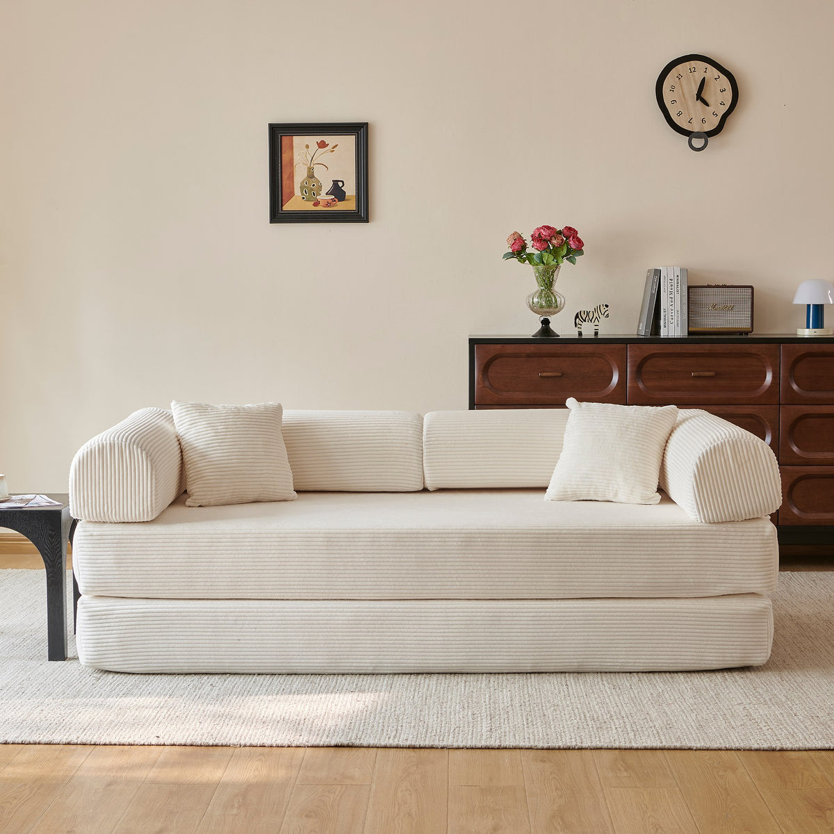 Corduroy Boneless Sofa Bed — 2-Seat, 79"W × 35"D — White