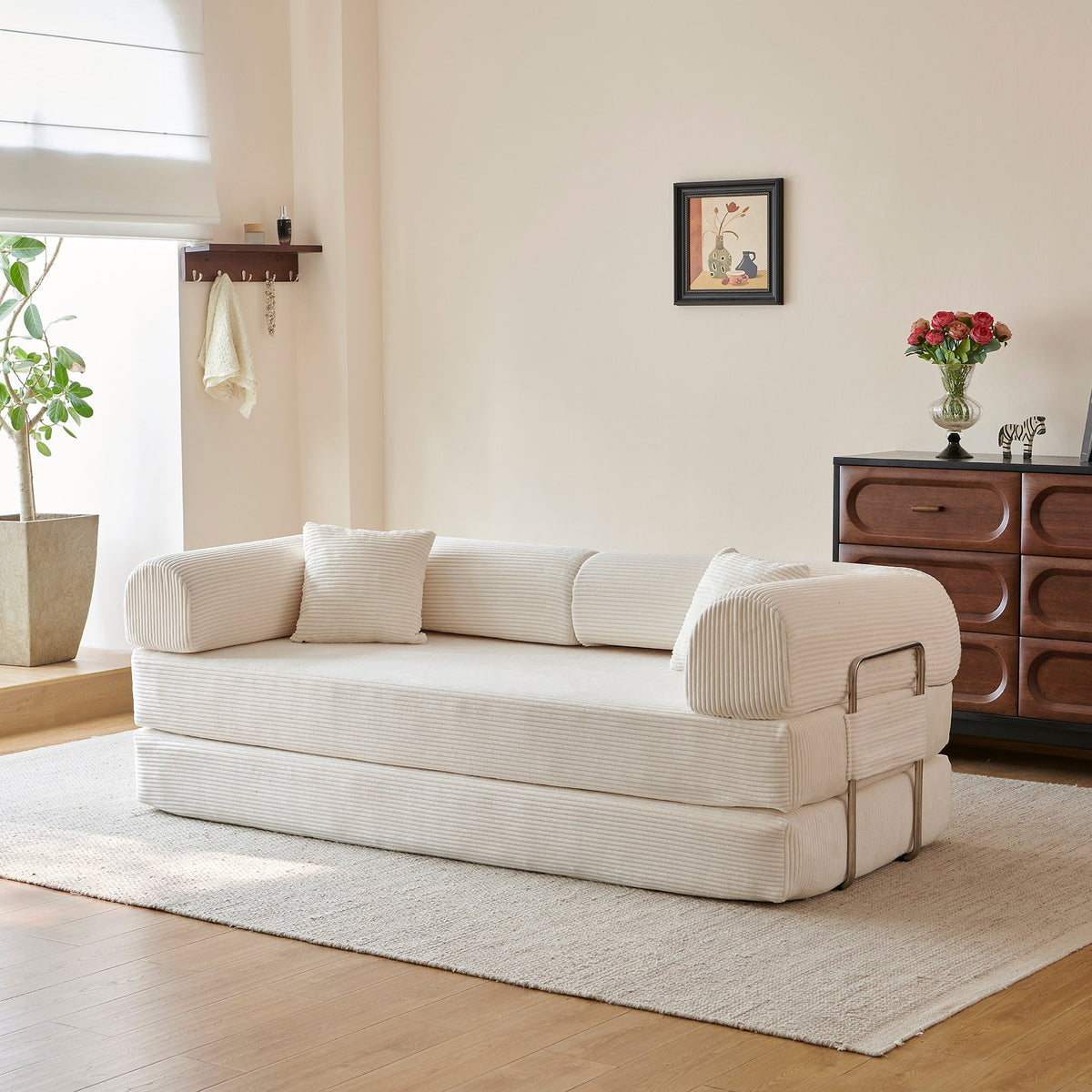 Corduroy Boneless Sofa Bed — 2-Seat, 79"W × 35"D — White