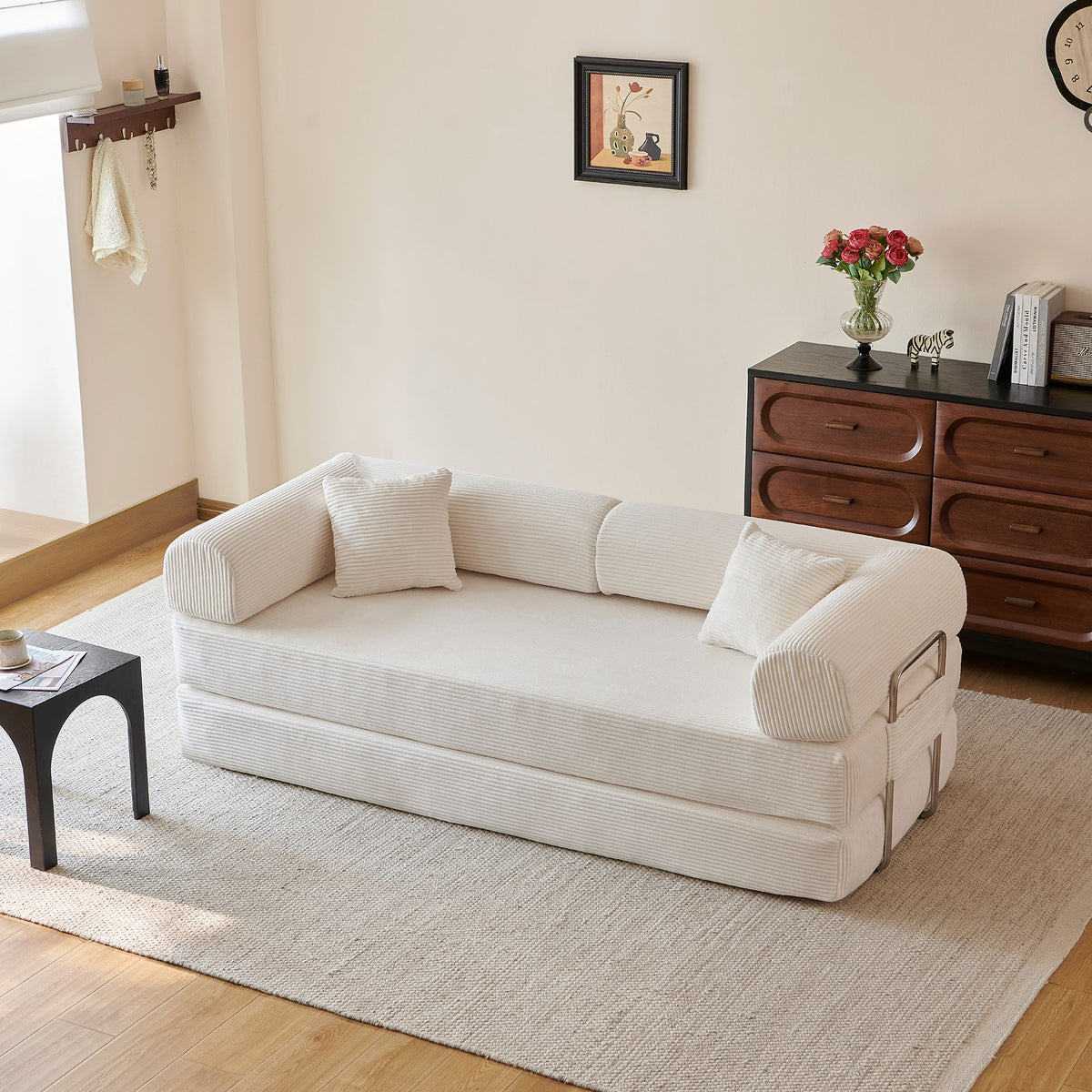 Corduroy Boneless Sofa Bed — 2-Seat, 79"W × 35"D — White