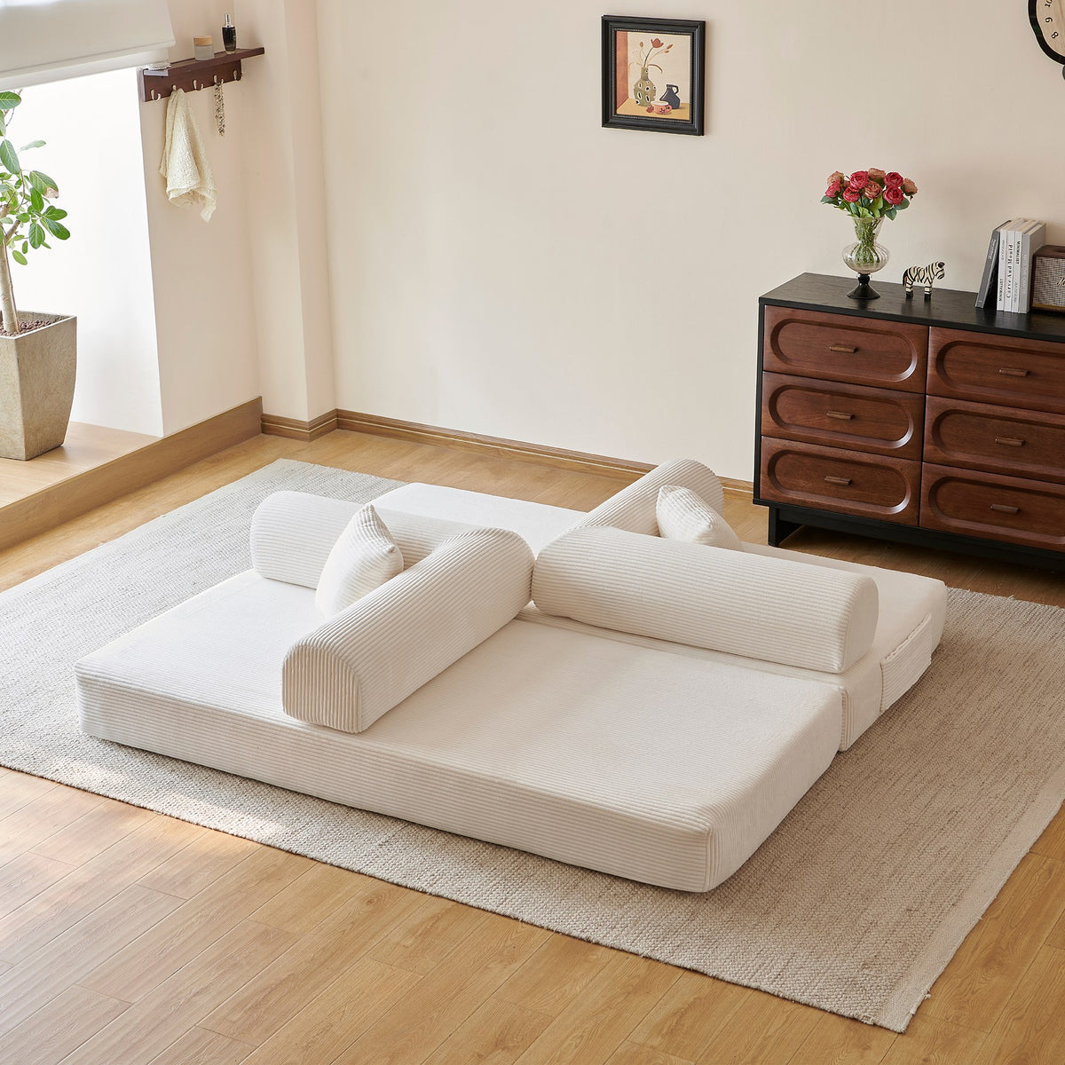 Corduroy Boneless Sofa Bed — 2-Seat, 79"W × 35"D — White