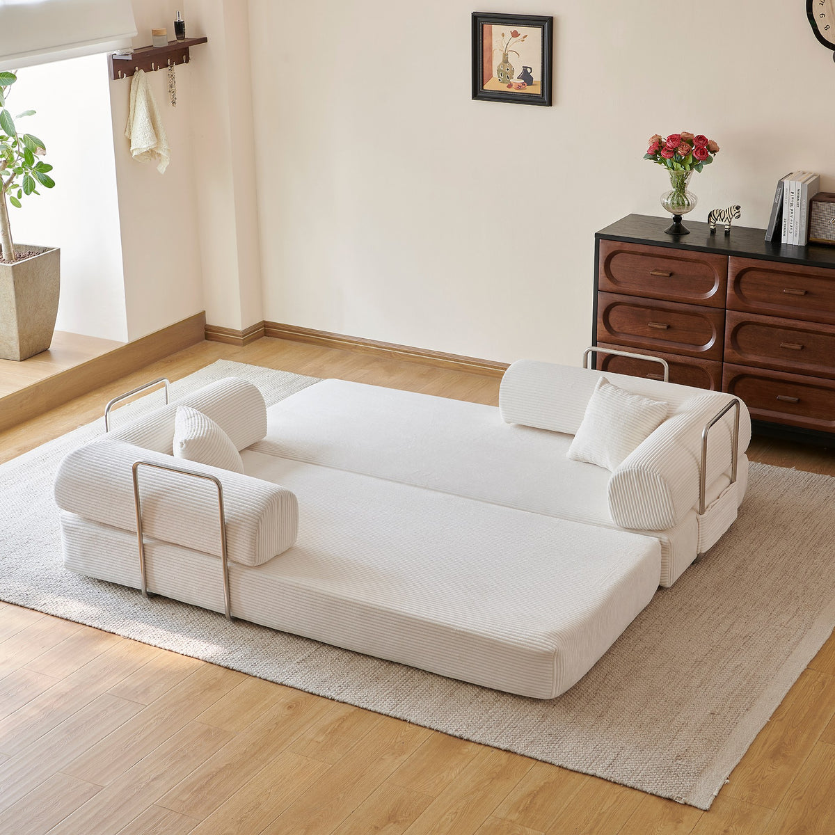 Corduroy Boneless Sofa Bed — 2-Seat, 79"W × 35"D — White