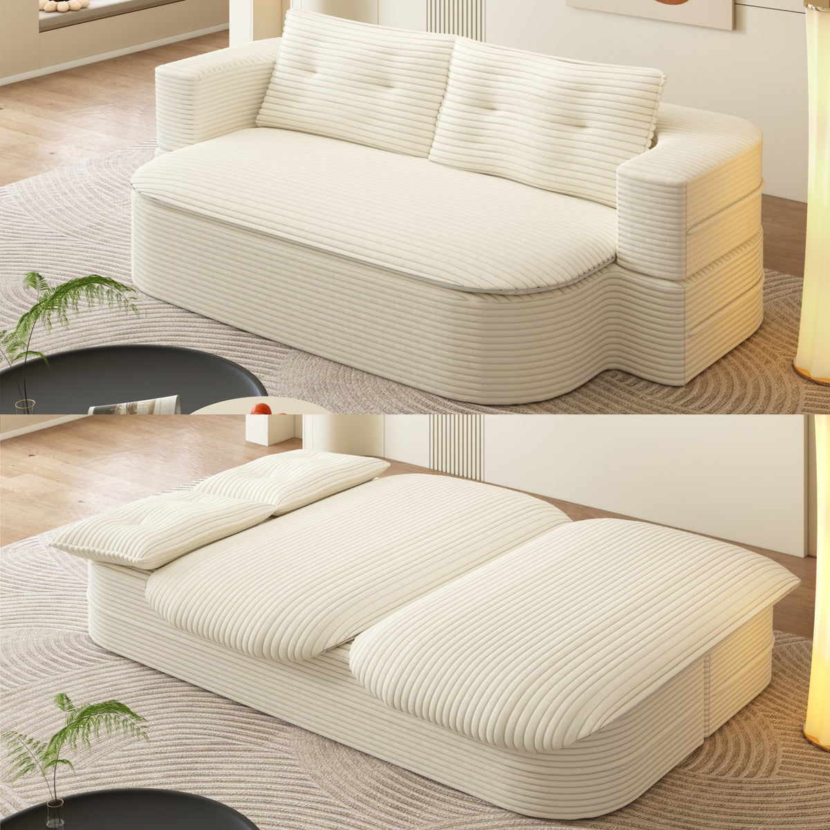 Corduroy Boneless Sofa Bed — 2-Seat, 79"W × 37"H — Beige