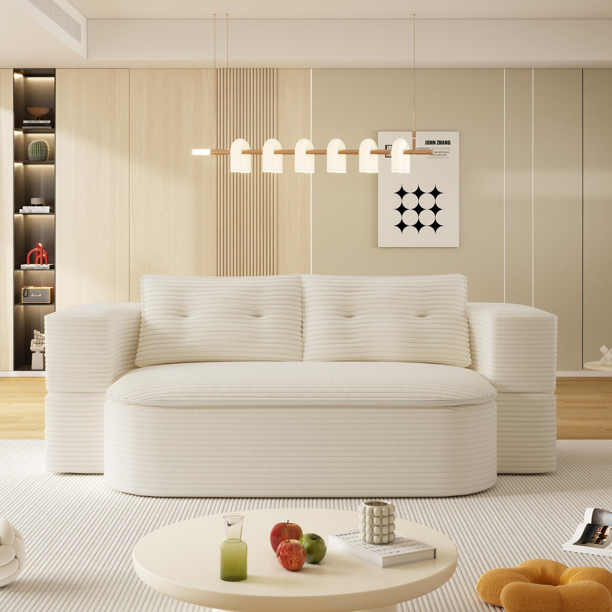 Corduroy Boneless Sofa Bed — 2-Seat, 79"W × 37"H — Beige