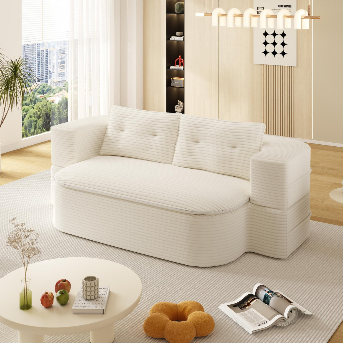 Corduroy Boneless Sofa Bed — 2-Seat, 79"W × 37"H — Beige