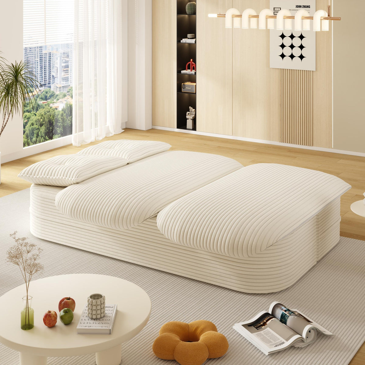 Corduroy Boneless Sofa Bed — 2-Seat, 79"W × 37"H — Beige