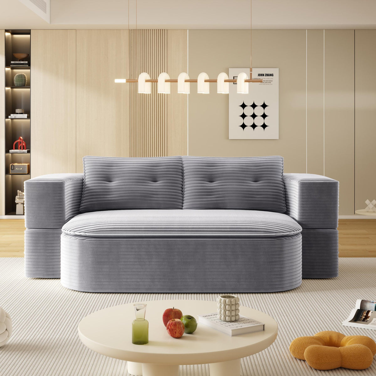 Corduroy Boneless Sofa Bed — 2-Seat, 79"W × 37"H — Light Grey