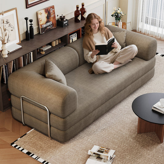 Camel corduroy boneless sofa bed, 79-inch 2-seat, styled in a room — Camel
