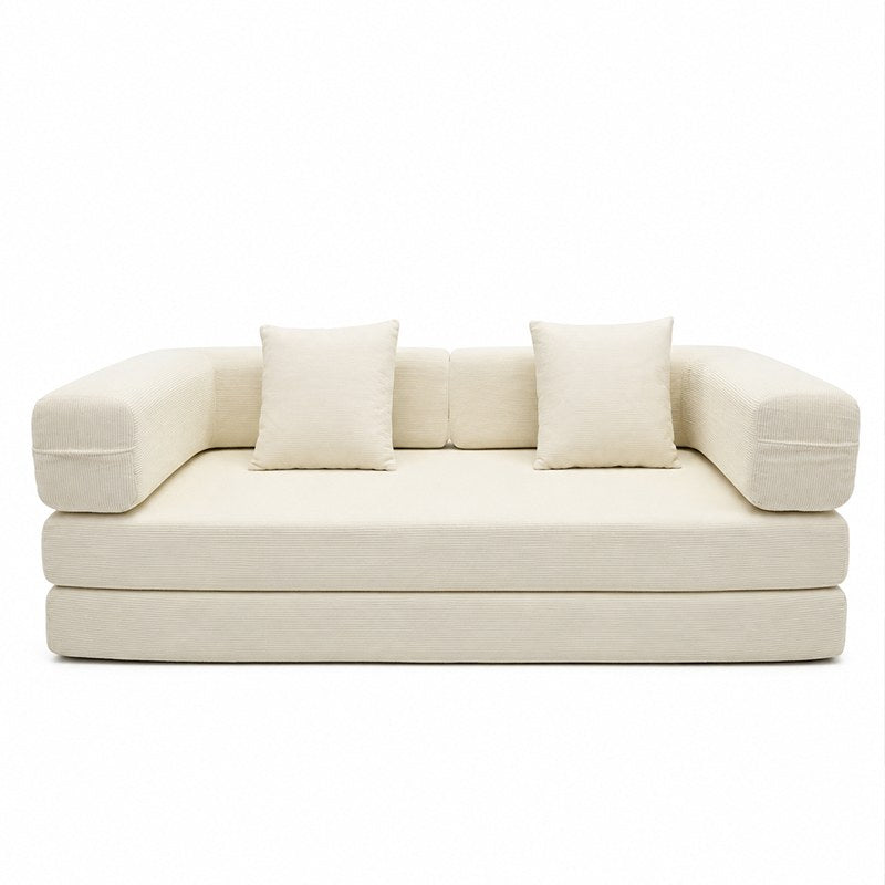 Ancient White corduroy boneless sofa bed on a white background — Ancient White