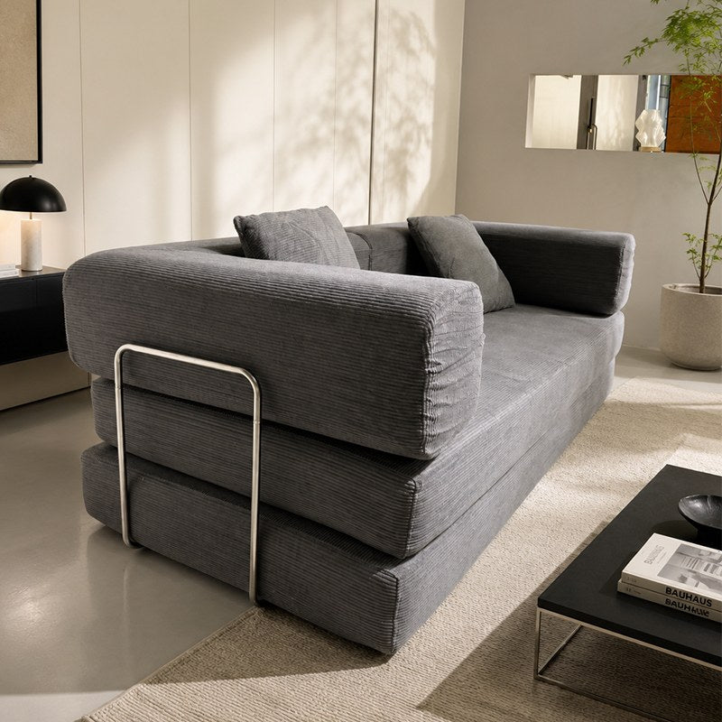 Antique Grey corduroy boneless sofa bed beside a coffee table in a bright room — Antique Grey