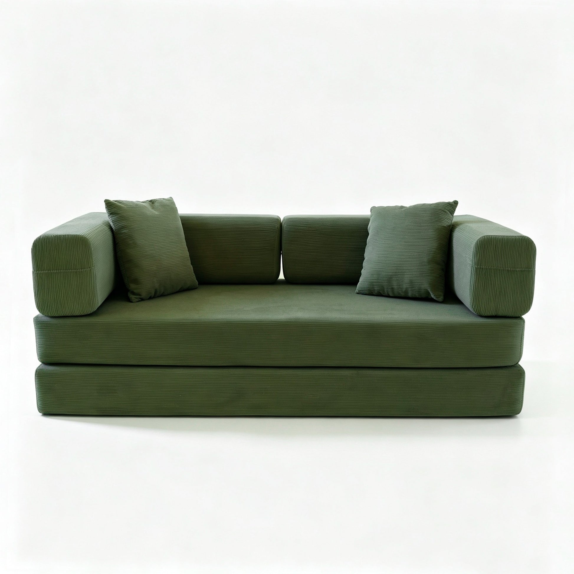 Green corduroy boneless sofa bed on a white background — Green