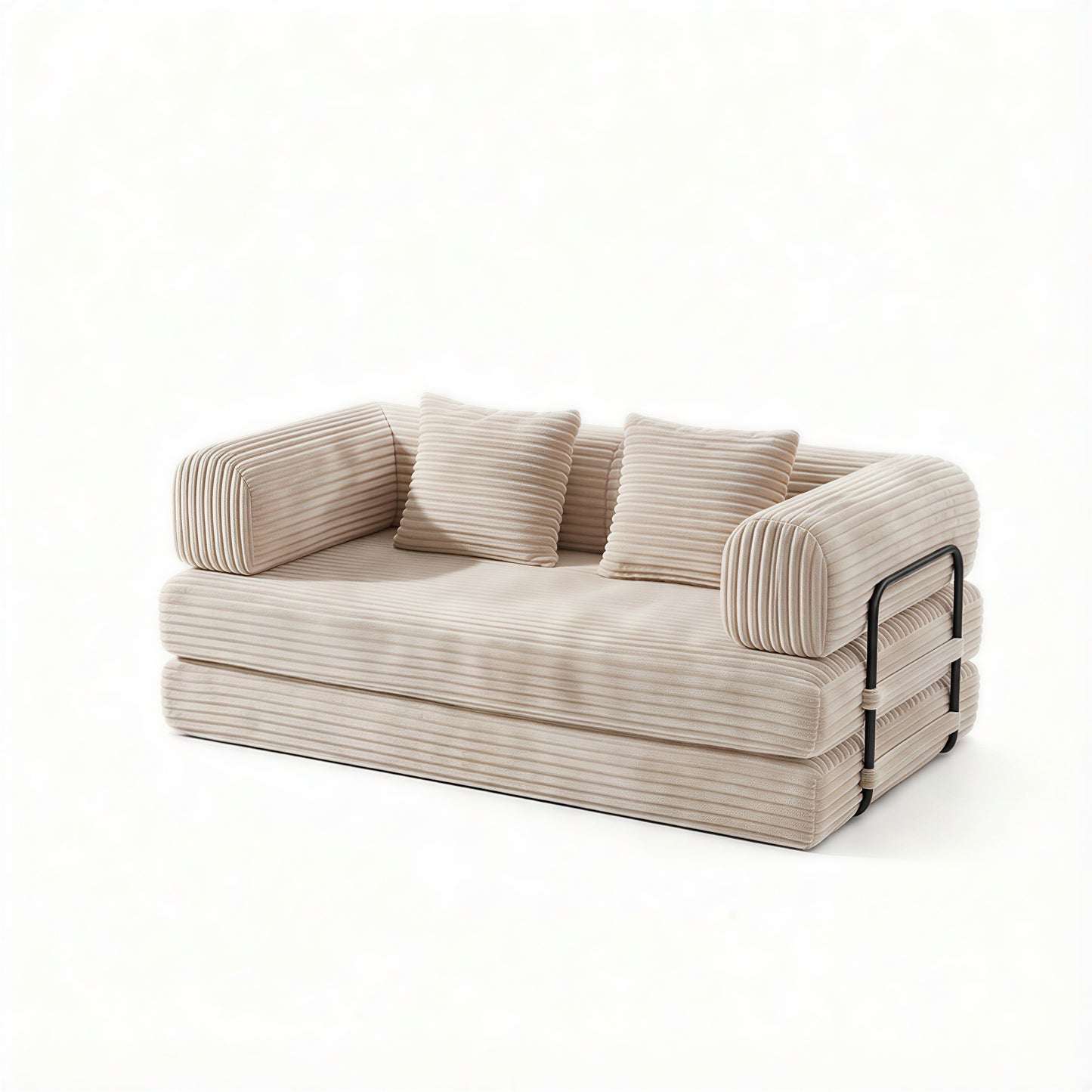 Beige corduroy boneless sofa bed, 74-inch 2-seat, angled view — Beige
