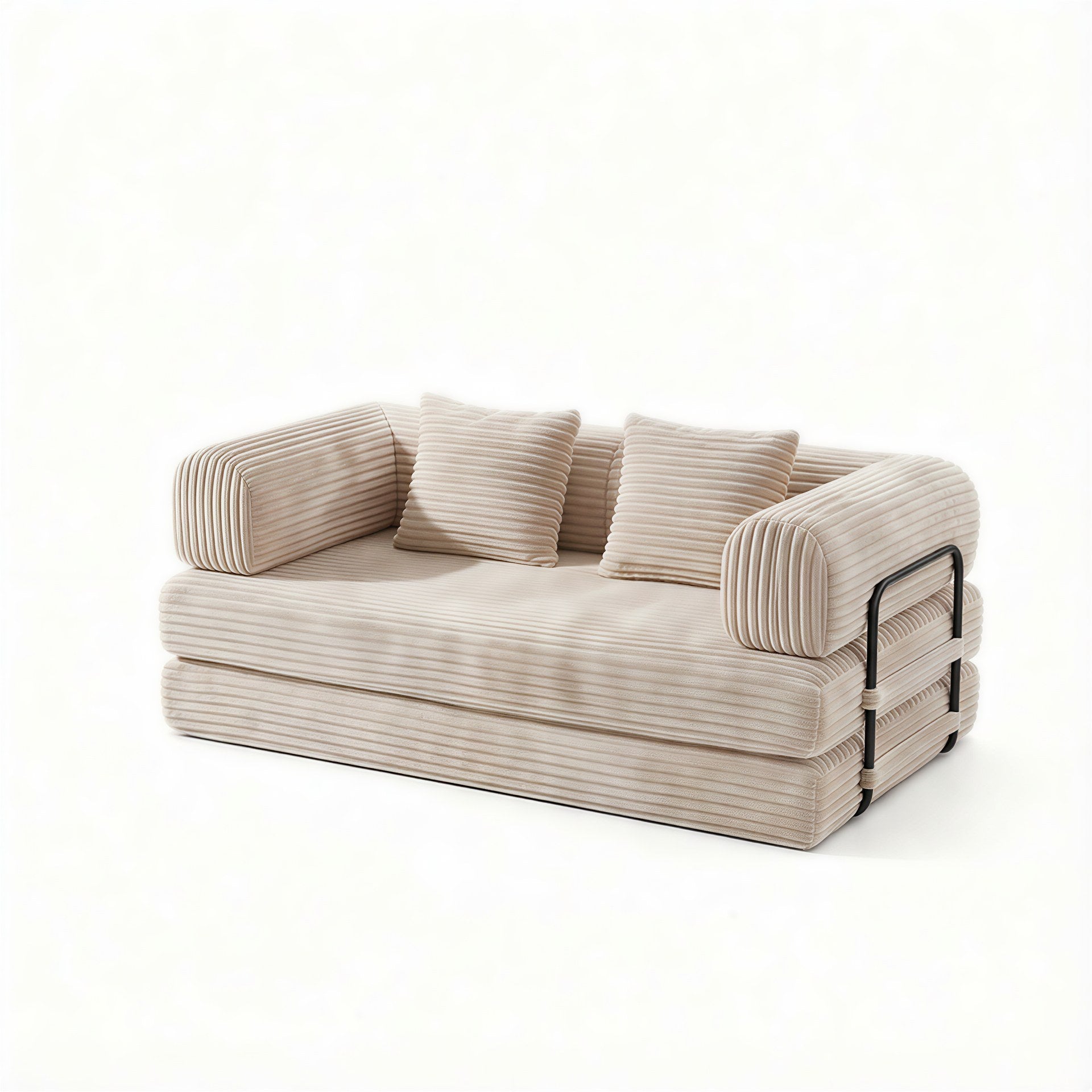 Beige corduroy boneless sofa bed, 74-inch 2-seat, angled view — Beige