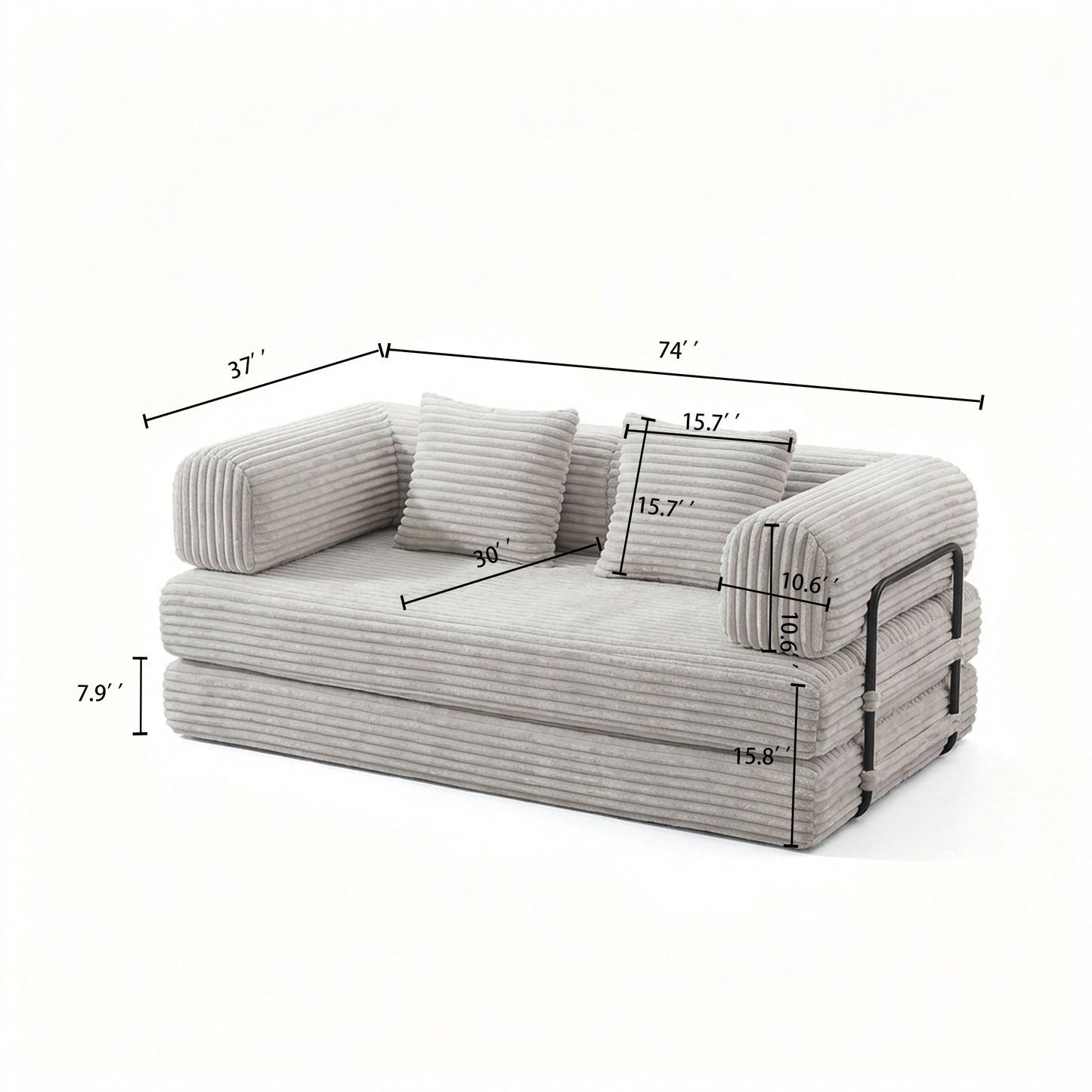 Dimensions: 74 in wide, 37 in deep, 30 in seat, 15.8 in high, 7.9 in bed height — dimensions — Beige