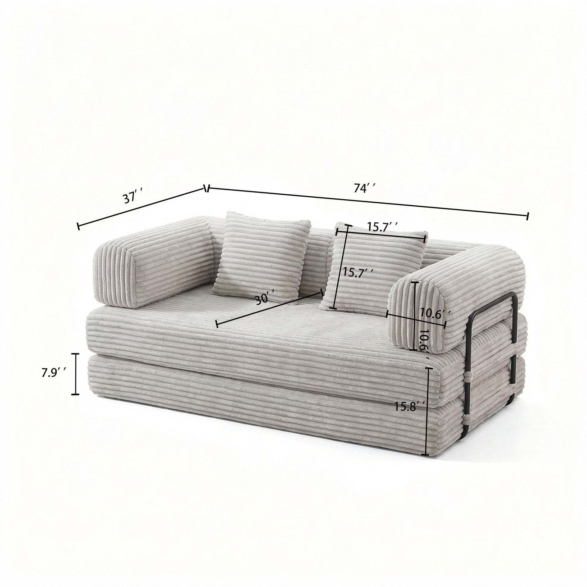 Dimensions: 74 in wide, 37 in deep, 30 in seat, 15.8 in high, 7.9 in bed height — dimensions — Beige