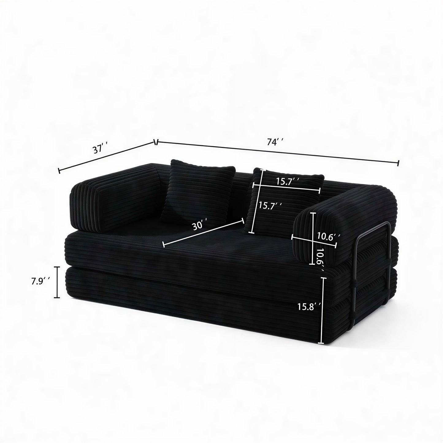 Dimensions: 74 in wide, 37 in deep, 30 in seat, 15.8 in high, 7.9 in bed height — dimensions — Black