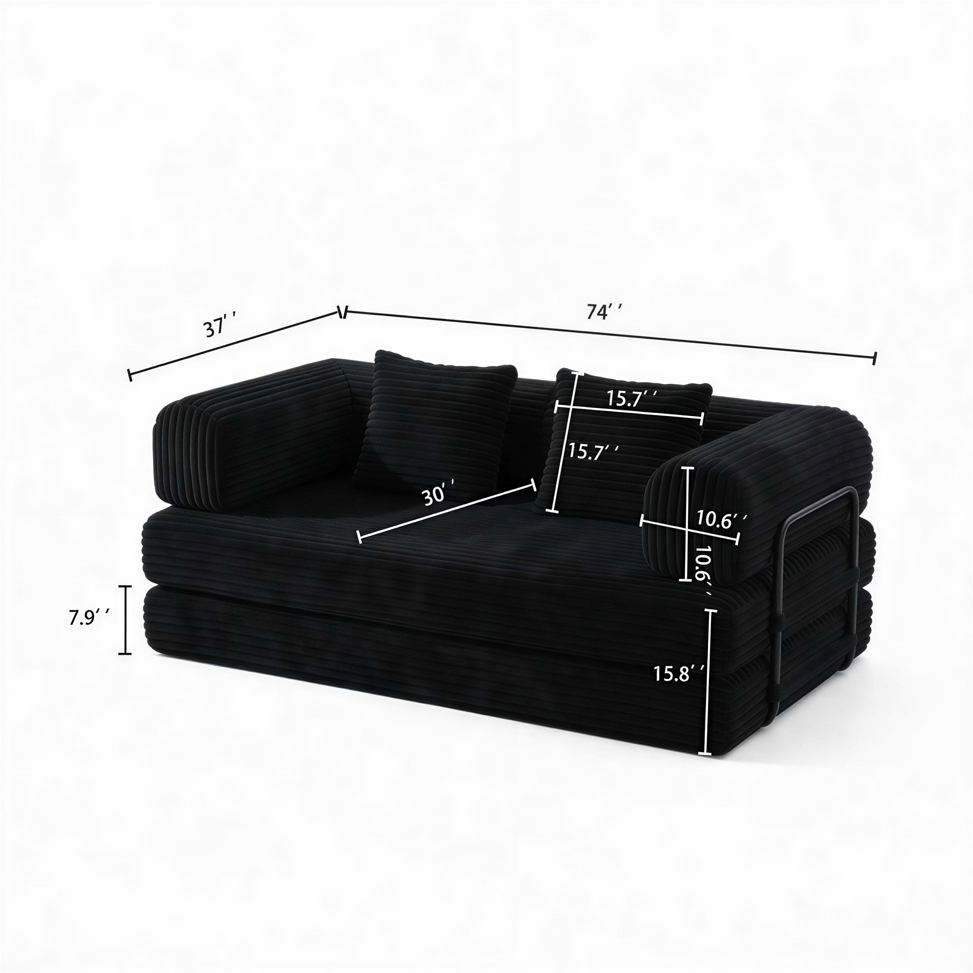 Dimensions: 74 in wide, 37 in deep, 30 in seat, 15.8 in high, 7.9 in bed height — dimensions — Black