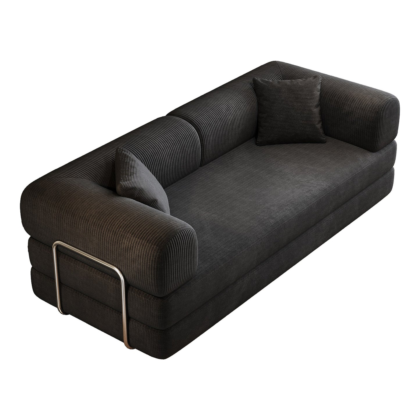 Black corduroy boneless sofa bed seen at 45 degrees on a white background — Black