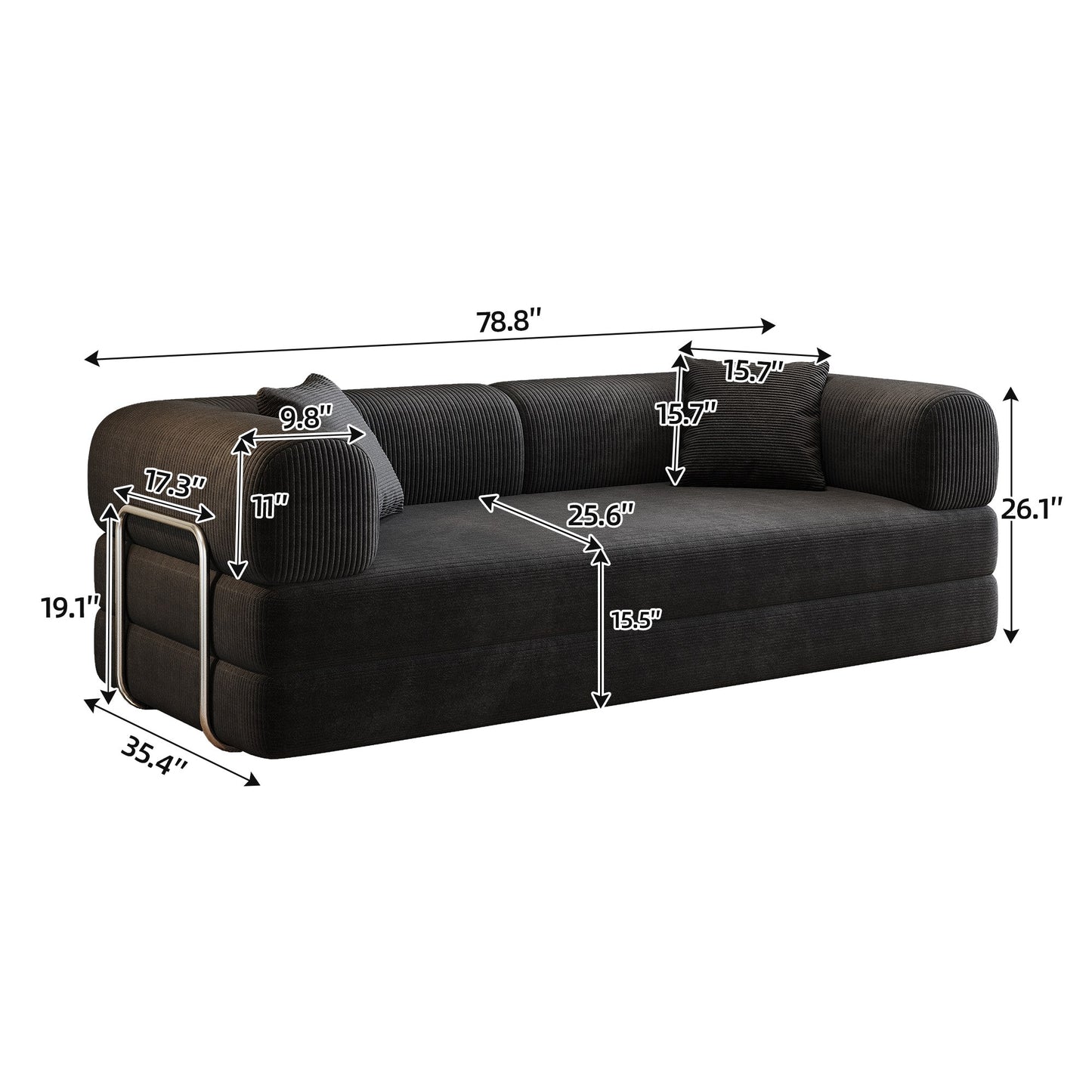Dimensions: 78.8 in wide, 35.4 in deep, 26.1 in high, 70.9 in bed length — dimensions — Black