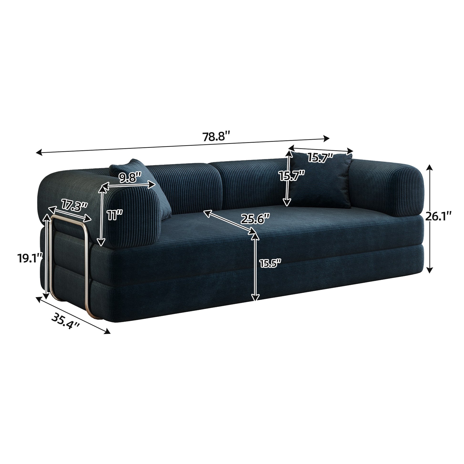 Dimensions: 78.8 in wide, 35.4 in deep, 26.1 in high, 70.9 in bed length — dimensions — Blue
