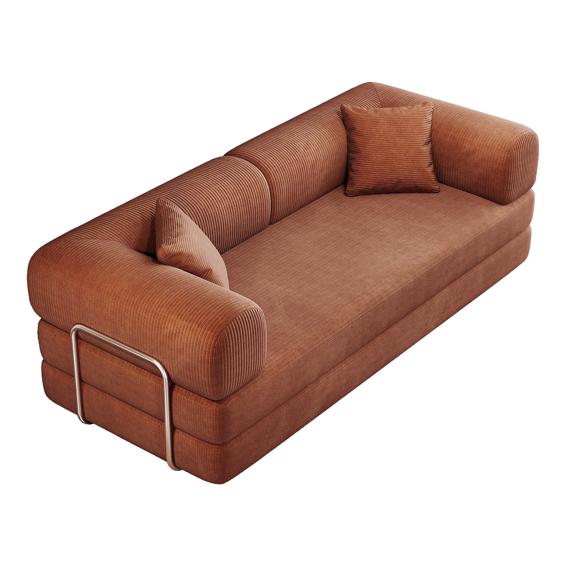 Brown corduroy boneless sofa bed seen at 45 degrees on a white background — Brown
