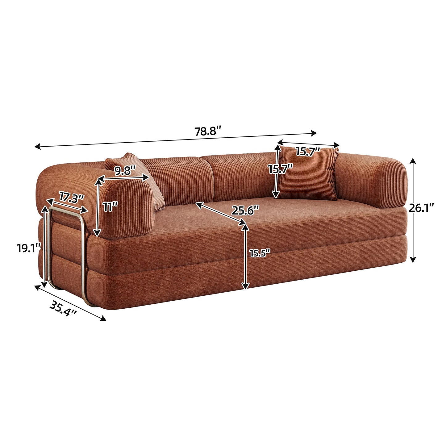 Dimensions: 78.8 in wide, 35.4 in deep, 26.1 in high, 70.9 in bed length — dimensions — Brown